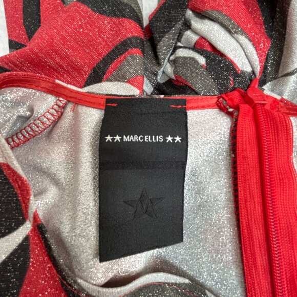 Marc Ellis Womens Abstract Geometric Print Ruched Bodycon Dress Red Red Gray - Picture 3 of 9